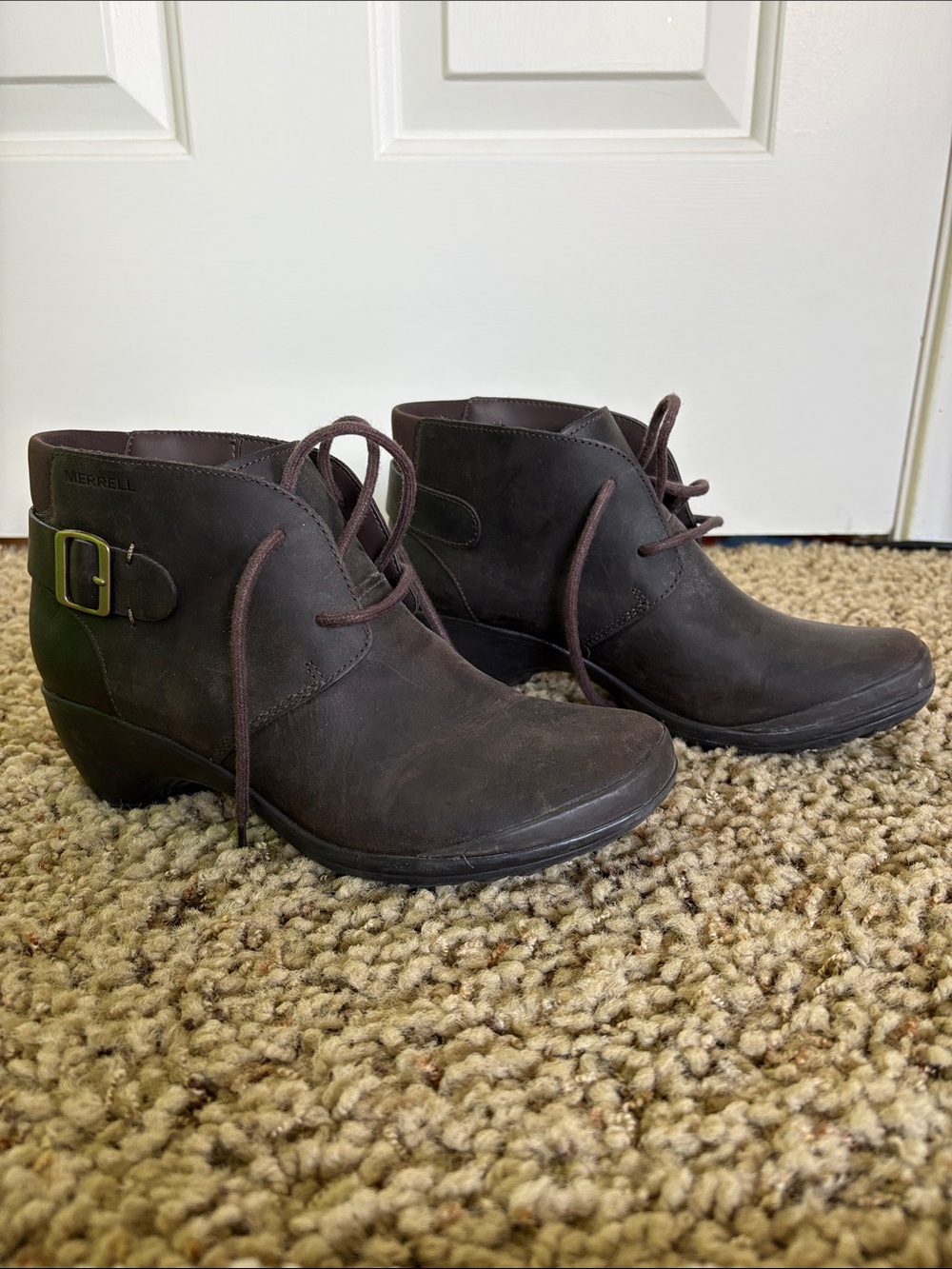 Merrell Men's Dark Brown Leather Chukka Boots with Buckle